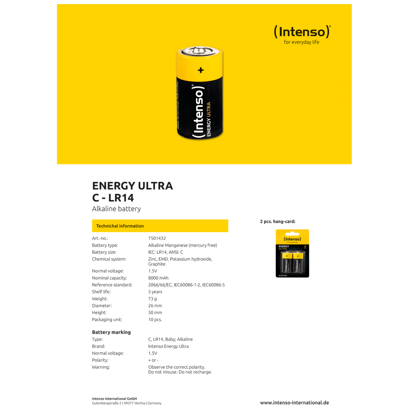 Baterija Alkalna Lr14 C 1 5 V Blister 2 Kom Intenso